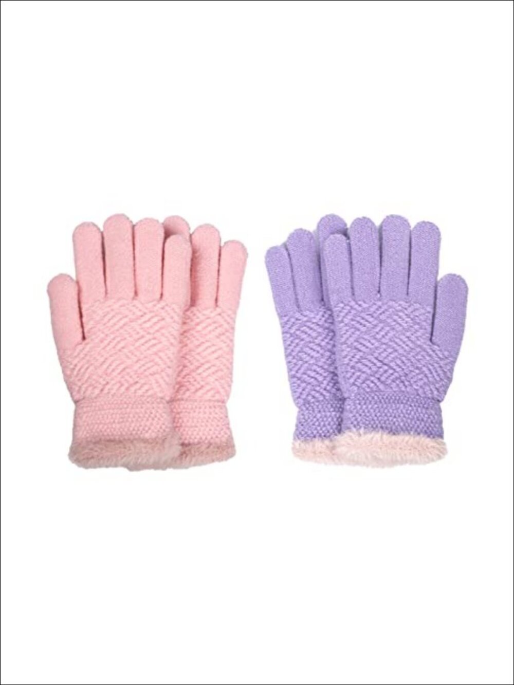 Kids Winter Knit Gloves Stretchy Warm Full Finger Pull On Gift